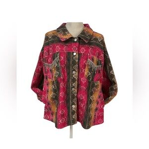 Colorful Button-Up Corduroy Jacket with Fringe